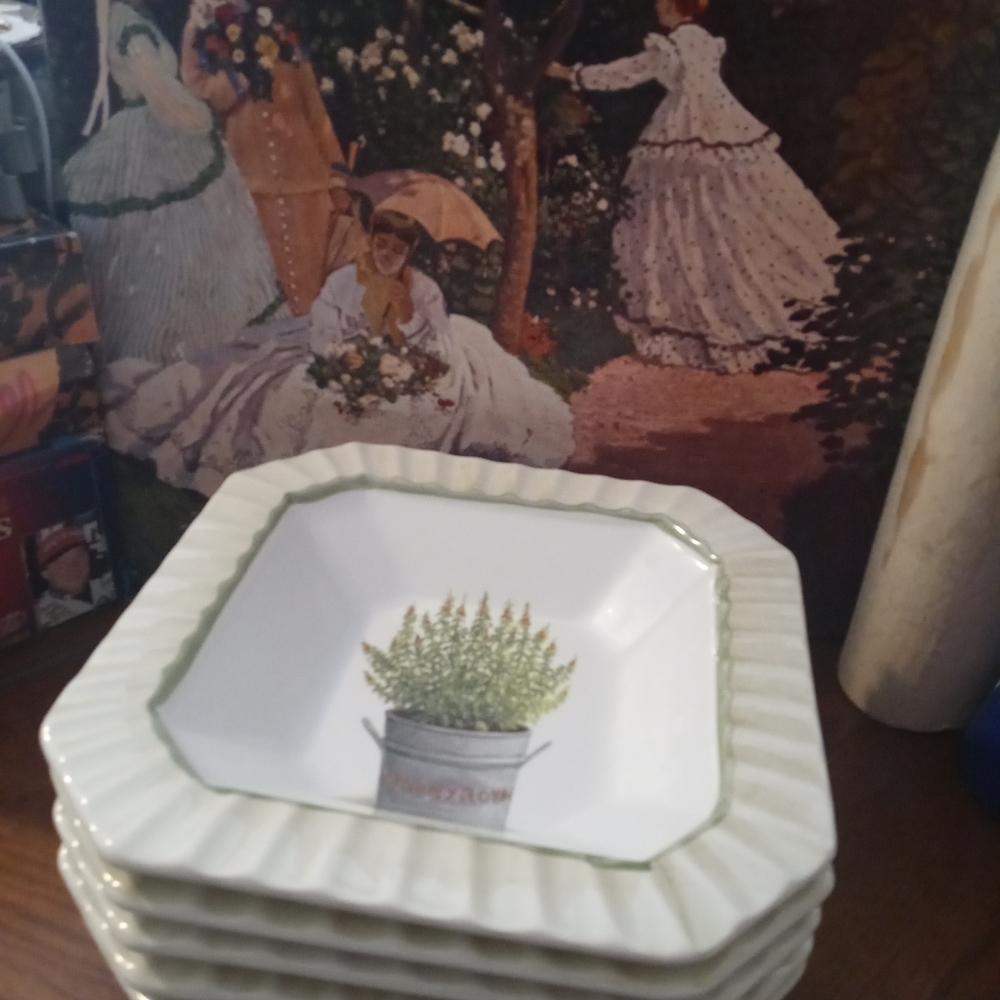 🇮🇹 4 Ceramica Due Torri Italy Octagon🍱🎻Vintage Square Bowls Green,Gift It.🎁 - Picture 8 of 16
